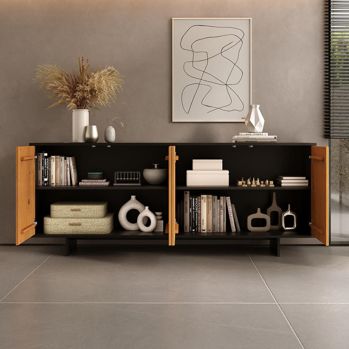 SIDEBOARD ARTO schwarz/Eiche - Eichefarben/Schwarz, Holz (180/71/41cm) - IDIMEX