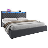 POLSTERBETT 180/200 cm in Grau, mit Bettkasten, LED und USB, ohne Matratze - Grau, Holzwerkstoff/Textil (180/200cm) - WISHDOR