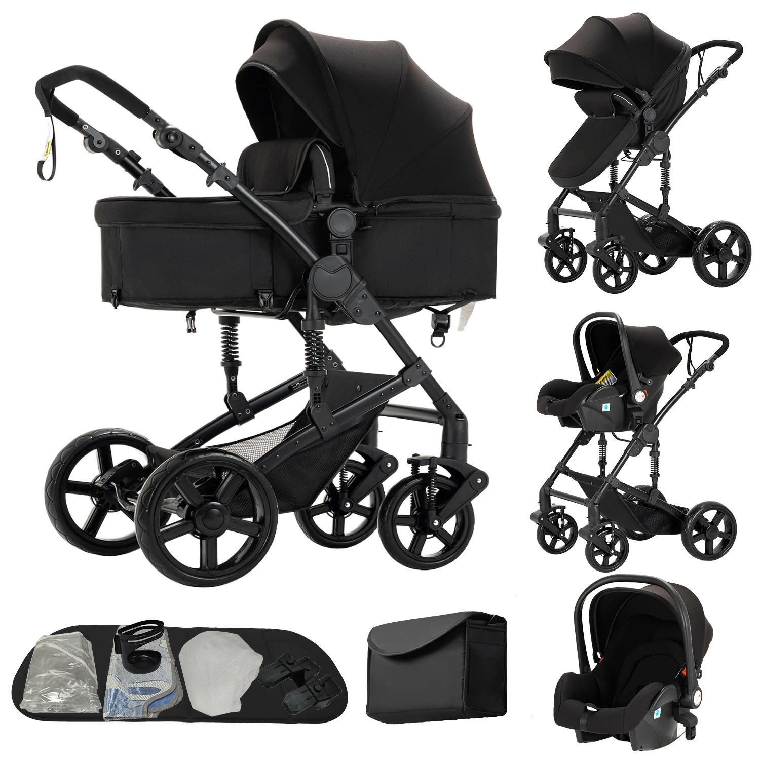 KINDERWAGENSET 3-in-1, B588-Schwarz - Schwarz, Metall (80/60cm) - Kaket