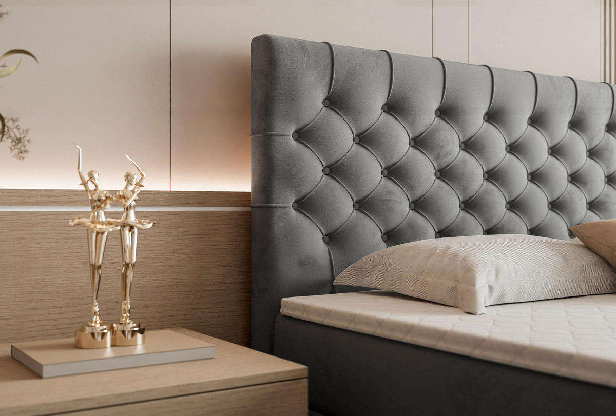 BOXSPRINGBETT Aurora mit Bettkasten, Dunkelgrau Samt 200x200 cm – inkl. H3 Matratze und Topper - Dunkelgrau/Schwarz, Holzwerkstoff/Kunststoff (200/200cm) - WFL GROUP