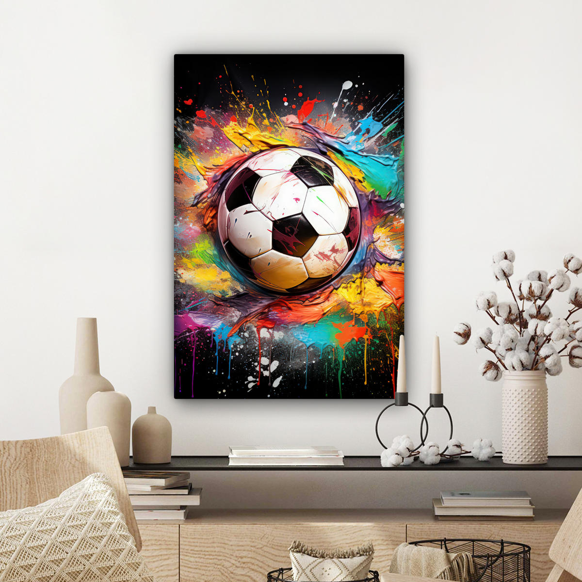 LEINWANDBILD Fußball - Farbe - Farben - Schwarz - Weiß 40x60 cm - Weiß, Textil (40/60cm) - MuchoWow
