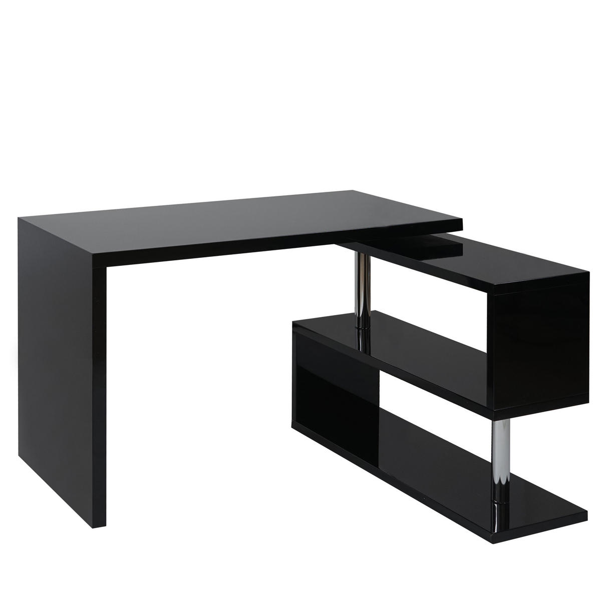 ECKSCHREIBTISCH rechteckig Hochglanz Schwarz - Schwarz Hochglanz, Holzwerkstoff (60/120/76cm) - MCW