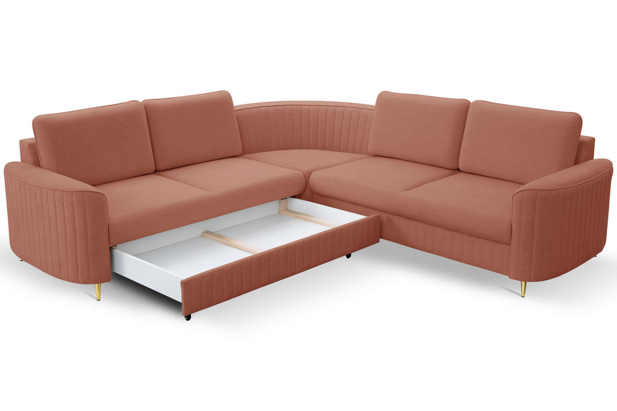 ECKSOFA LAREN, modernes Schlafsofa mit Stauraum, Plastikfüße, L-förmig, lose Rückenkissen freistehend, LINKS 251x252x85 cm Rose - Rosa, Holz/Textil (251/252cm) - DomoHome