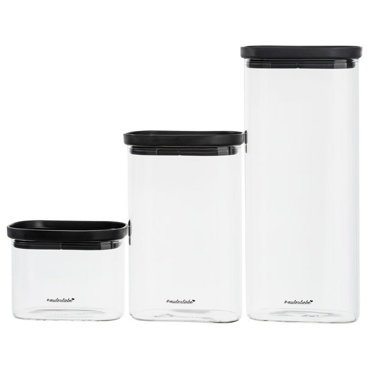 VORRATSGLÄSER LIDKÖPING 3-er Set schwarz - Schwarz, Glas (21/34/15cm) - Mulex