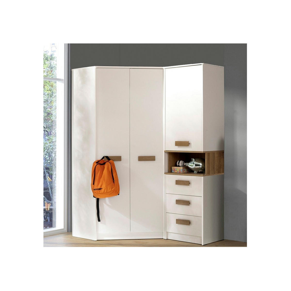 ECKKLEIDERSCHRANK REGAL GRANT SET 15/B WEIß 143/195/91 - Weiß, Holzwerkstoff/Kunststoff (143/195/91cm) - Marmex Möbel