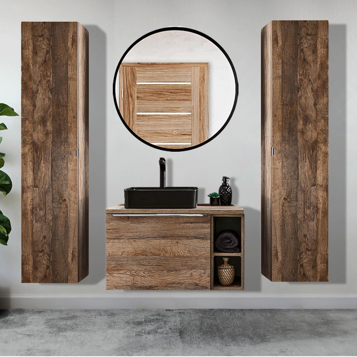 BADMÖBEL-SET 7-TLG. Puebla-56 - Braun, Holzwerkstoff (190/200/46cm) - Lomado