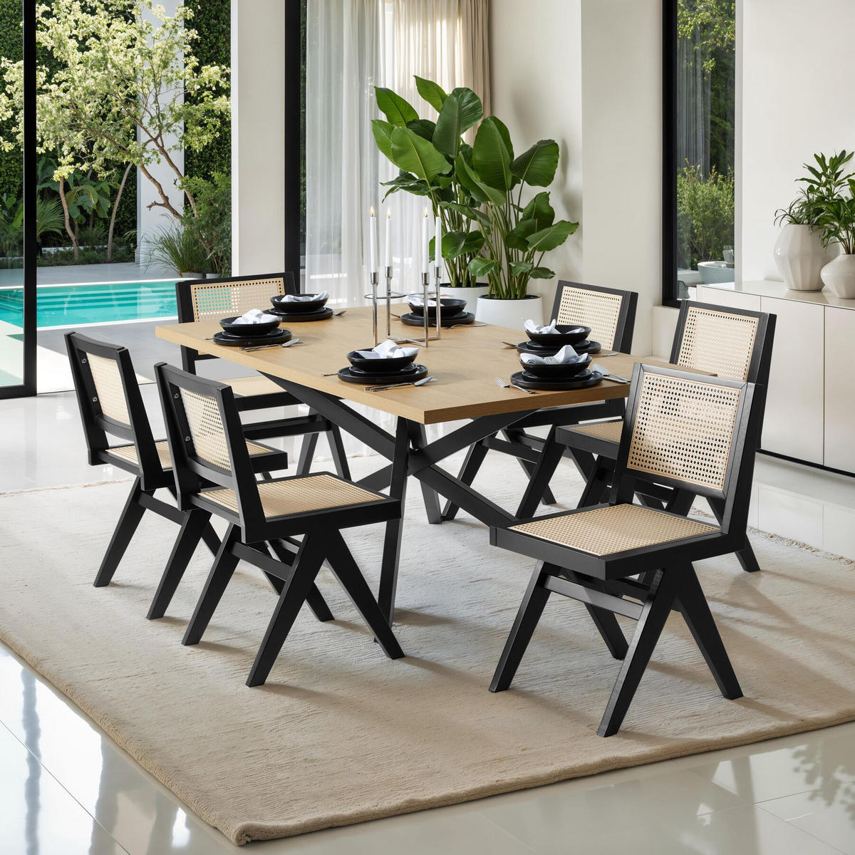HOLZSTUHL 2er Set Lissy,48,5 x 53,5 x 83 cm, Belastbarkeit 120 kg,schwarz - Schwarz, Holz (48.5/83/53.5cm) - tectake
