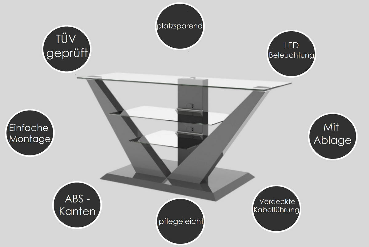 FERNSEHTISCH rechteckig Weiß Hochglanz Glas 140/65/53 cm - Weiß Hochglanz, Holzwerkstoff (53.5/65/140cm)