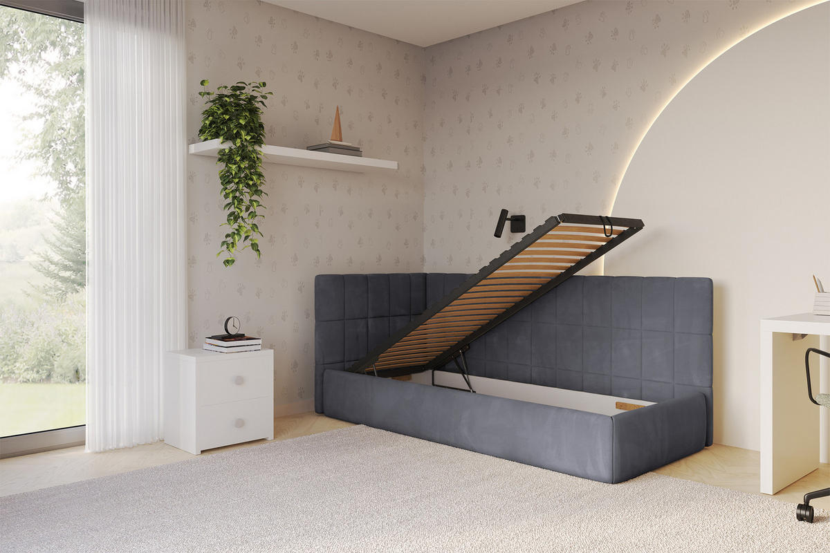 EINZELLBETT Jugendbett mit Bettkasten, Rechts - TULY 100x200 Dunkelgrau - Titanfarben, Holzwerkstoff/Textil (100/200cm) - ALTDECOR
