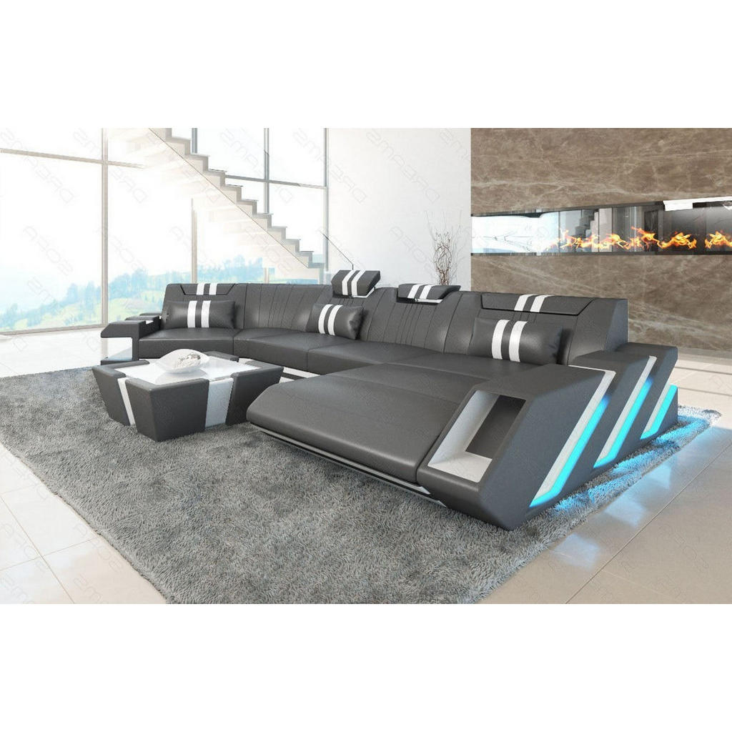 Thumbnail - Sofa Dreams Wohnlandschaft, Grau, Leder, Ottomane links,Freiform, 420x78x190 cm, Wohnzimmer, Sofas & Couches, Wohnlandsc...