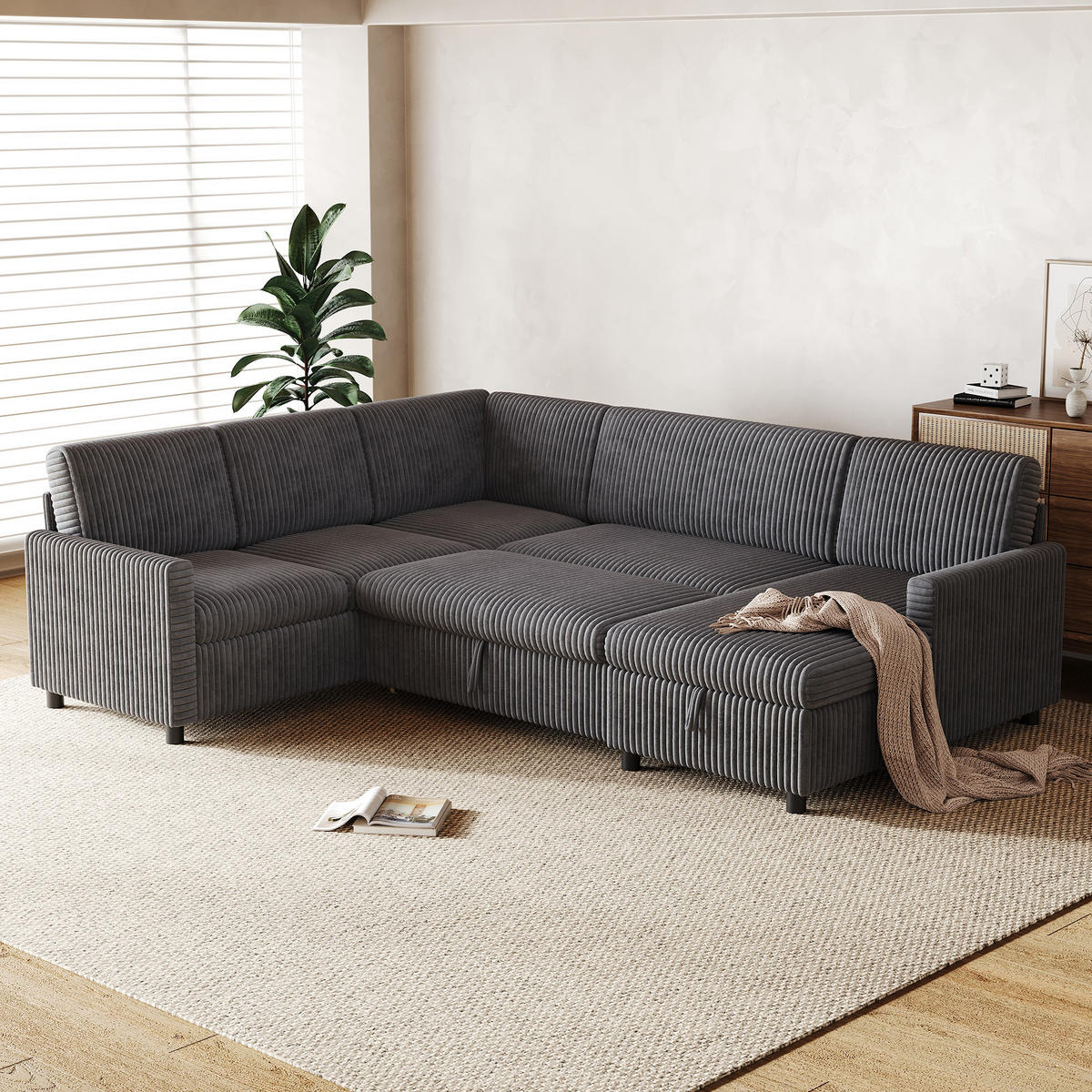 WOHNLANDSCHAFT Grau 274/220/85 cm 5-Sitzer mit Schlaffunktion - Grau, Textil (274/85/220cm) - PANGIVO