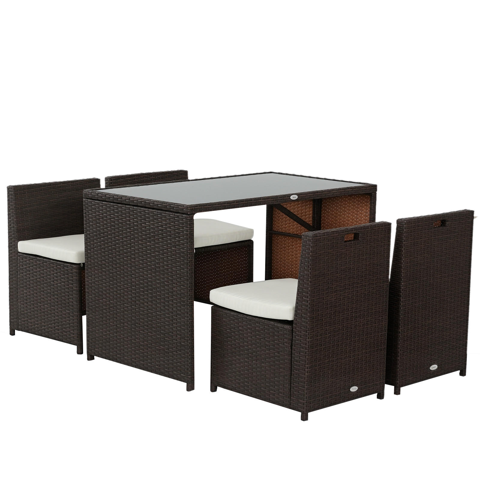 POLYRATTAN GARTENMÖBEL-SET DE-06746 5-teilig, für 4 Personen Braun/Khaki - Taupe/Braun, Kunststoff/Metall - ComfortXL