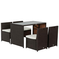POLYRATTAN GARTENMÖBEL-SET DE-06746 5-teilig, für 4 Personen Braun/Khaki - Taupe/Braun, Kunststoff/Metall - ComfortXL