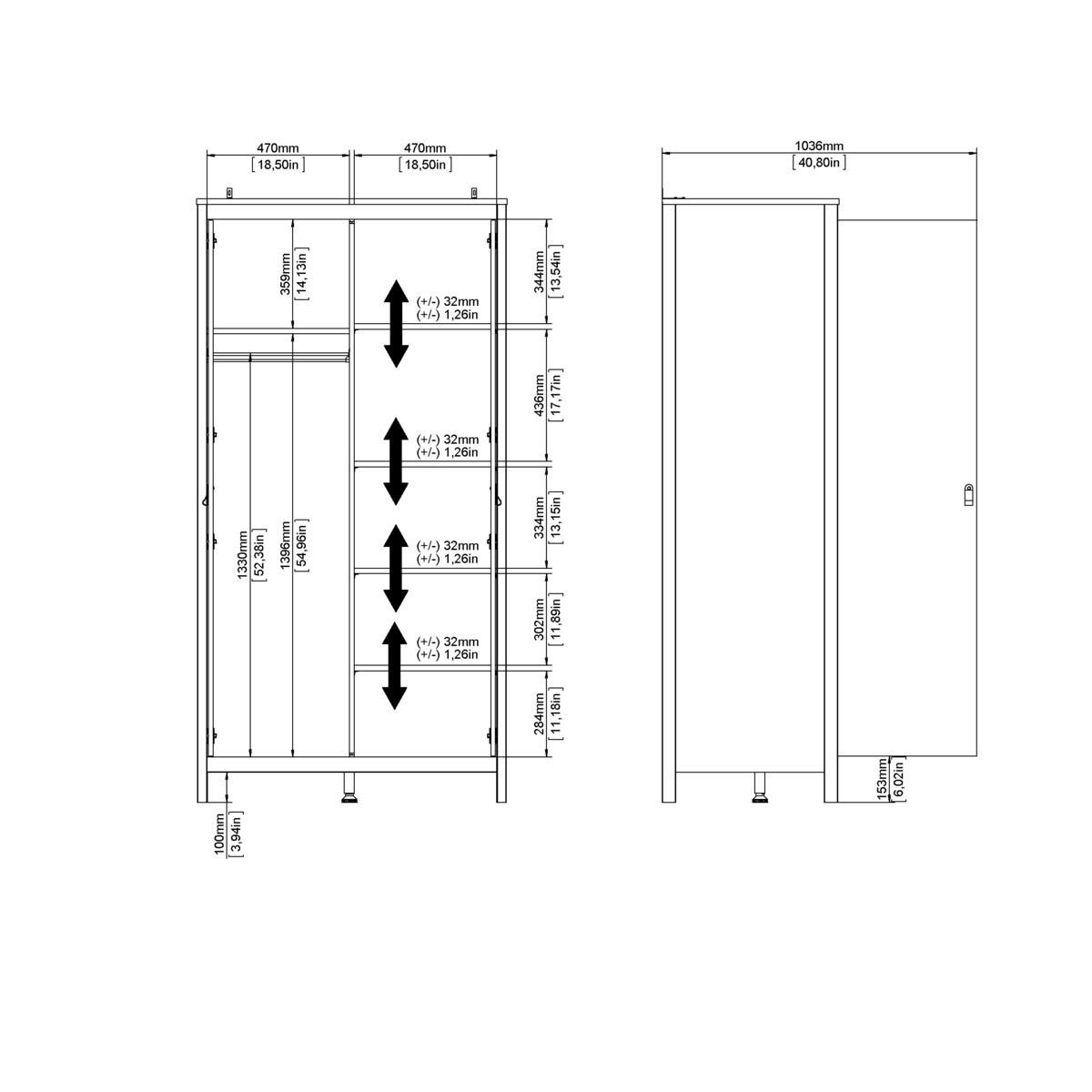KLEIDERSCHRANK mit 2 Türen barcelone 102,3/58,4/199 cm - Apfelbaumfarben, Holzwerkstoff (58.4/199/102.3cm) - Calicosy