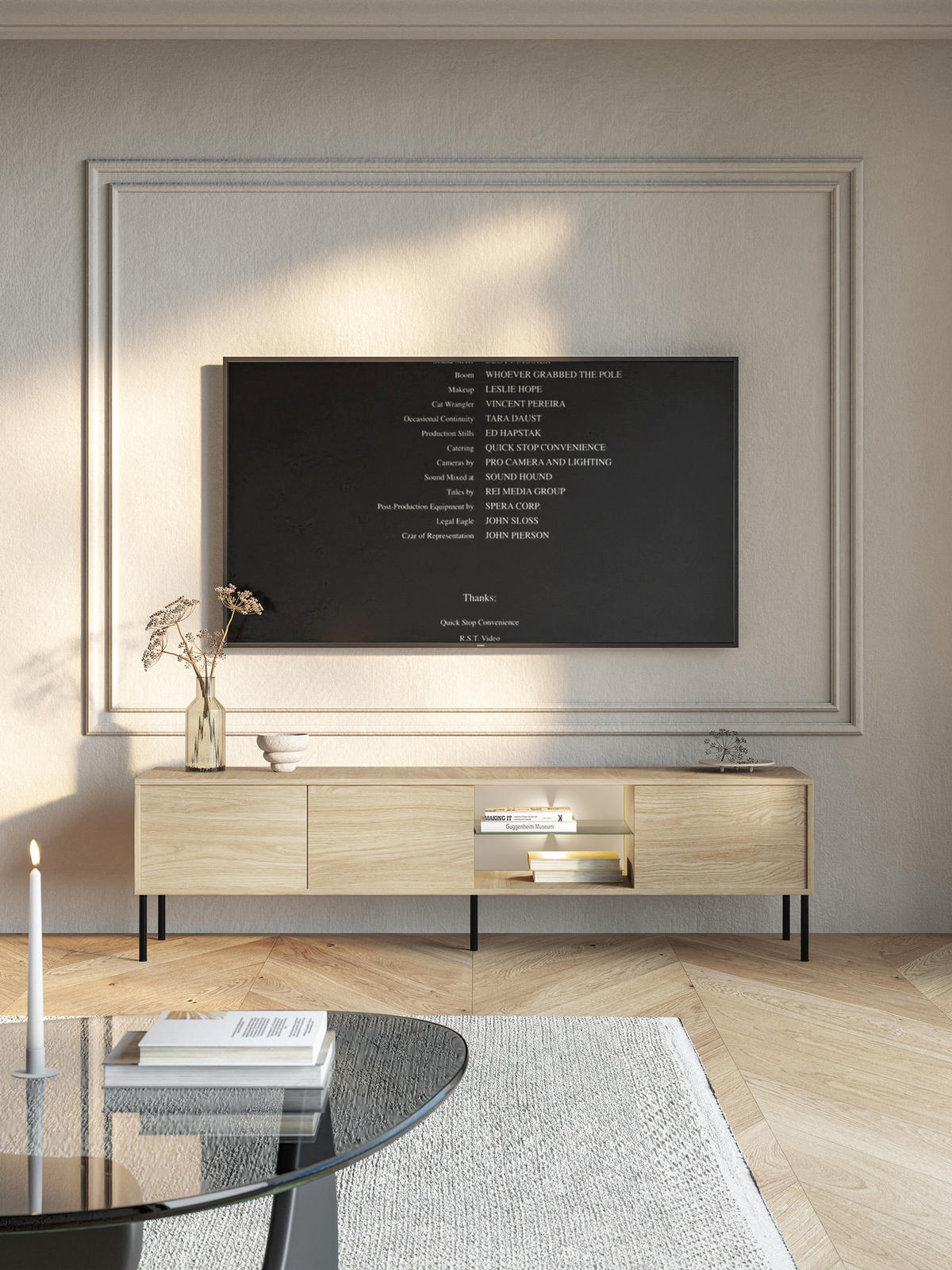 TV stolík Modity Dekor dub 175/47/31 cm - čierna/farba duba, kov/kompozitné drevo (175/47.5/31.2cm) - Selsey