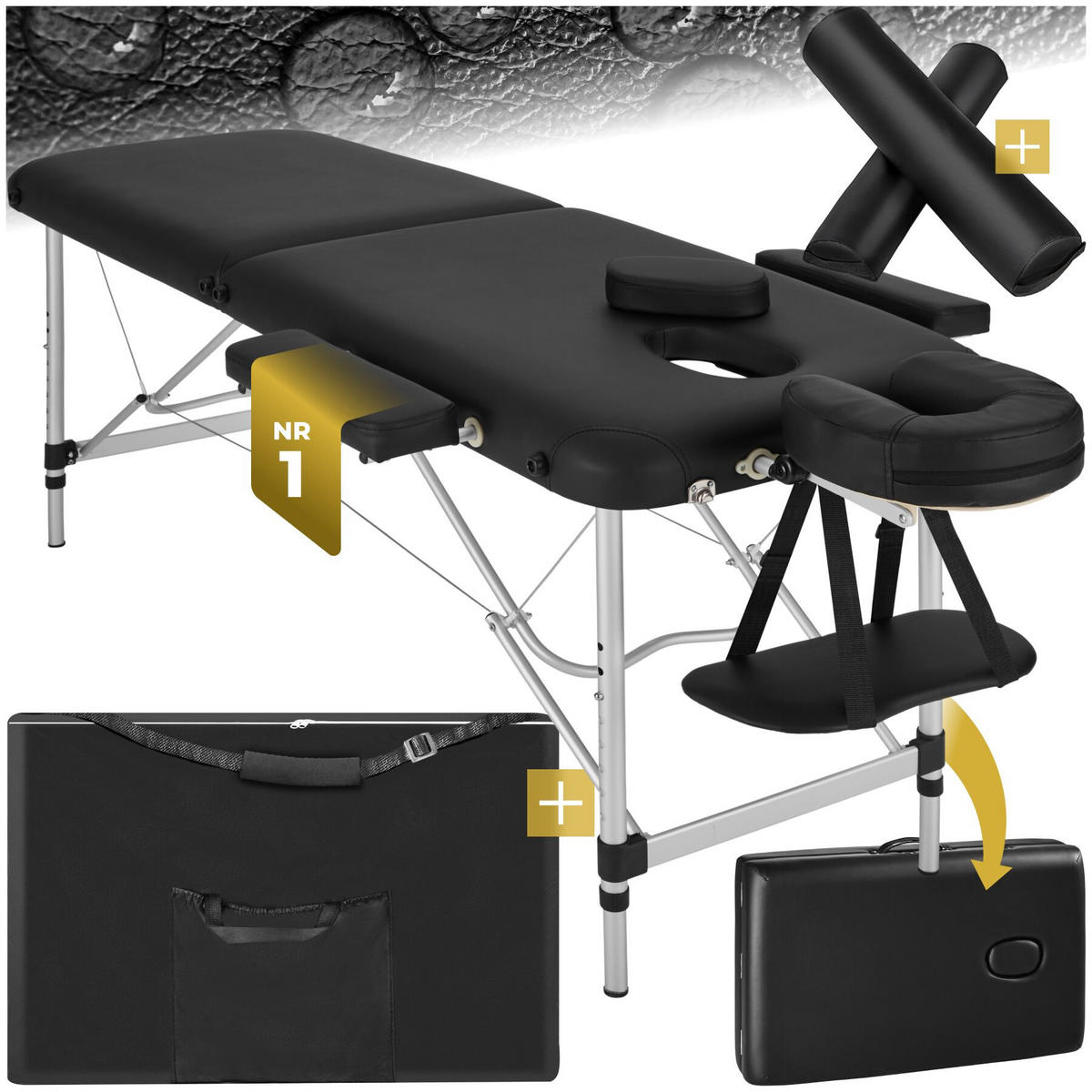 MASSAGELIEGE 2 Zonen, 210 x 95 x 89 cm, schwarz - Schwarz, Metall (95/89/210cm) - tectake