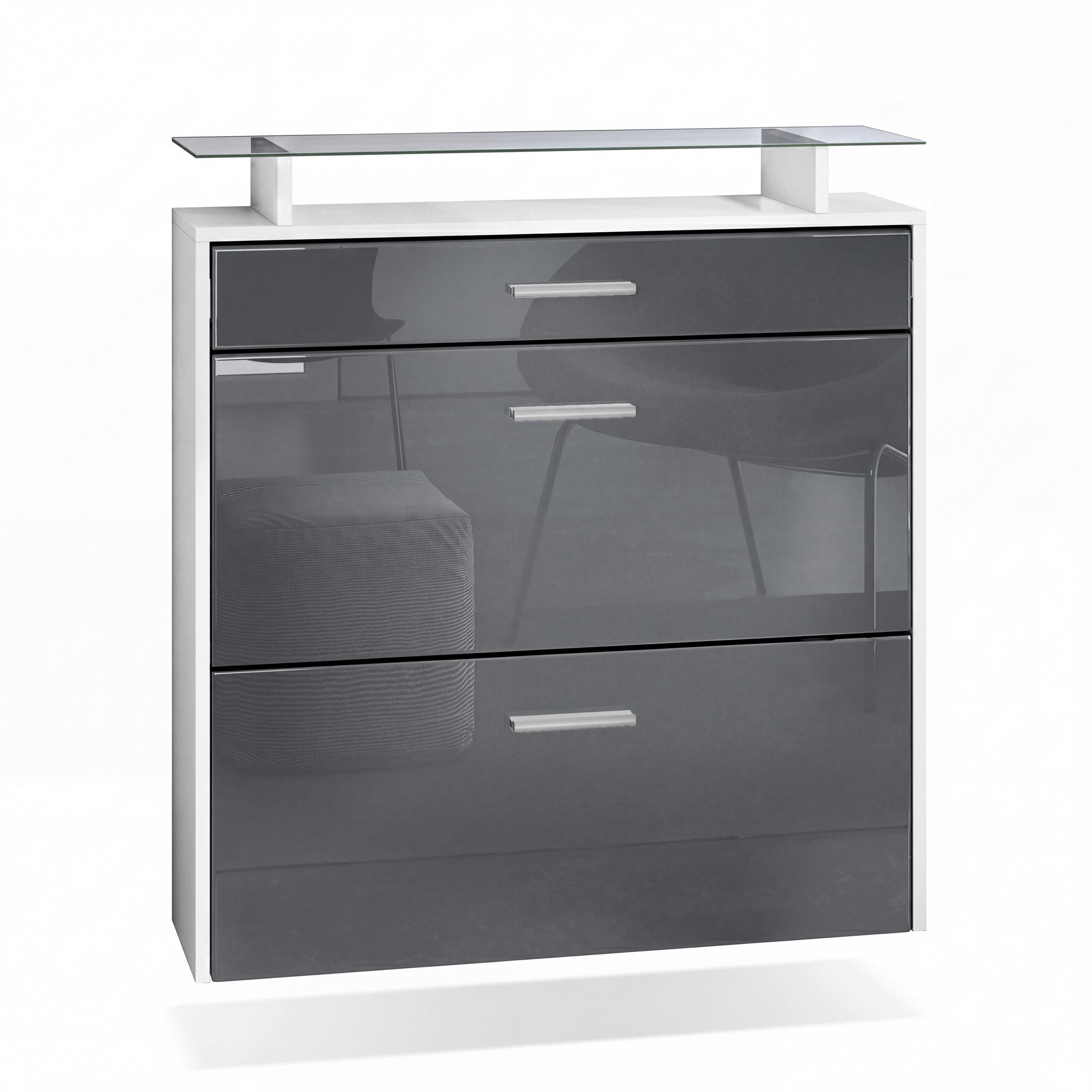 SCHUHSCHRANK Malea Front in Grau Hochglanz - Grau, Holzwerkstoff (89/96/23cm) - Vladon