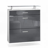 SCHUHSCHRANK Malea Front in Grau Hochglanz - Grau, Holzwerkstoff (89/96/23cm) - Vladon