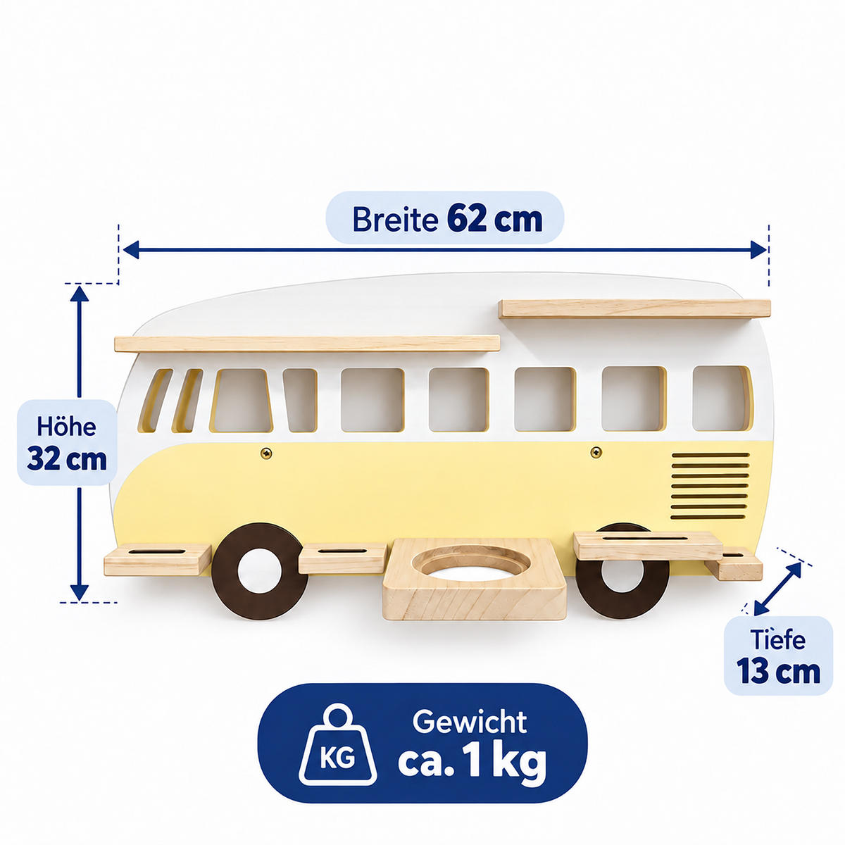 WANDREGAL Gelb Busform für 25 Hörfiguren - Gelb, Holz (62/32/13cm) - Relaxdays