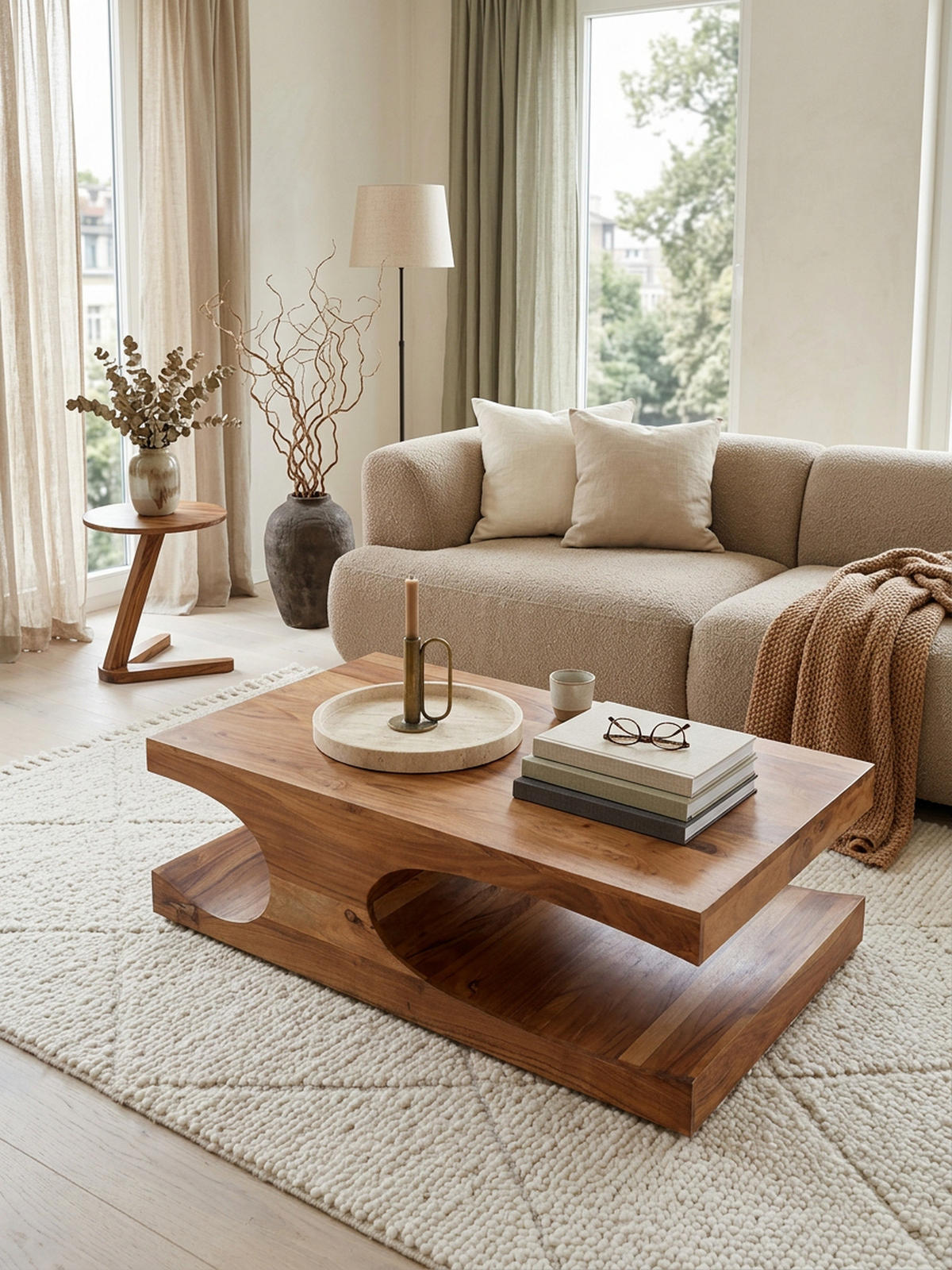 COUCHTISCH Massivholz mit zwei Ablagefächern, handgefertigt und pflegeleicht, Beige 118x70x38 cm - Beige, Holz (70/118/38cm) - KADIMA DESIGN