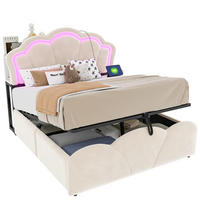 POLSTERBETT 140x200 cm in Beige mit LED-Beleuchtung, Steckdosen und hydraulischem Stauraum - Beige, Textil (140/200cm) - IVMEU