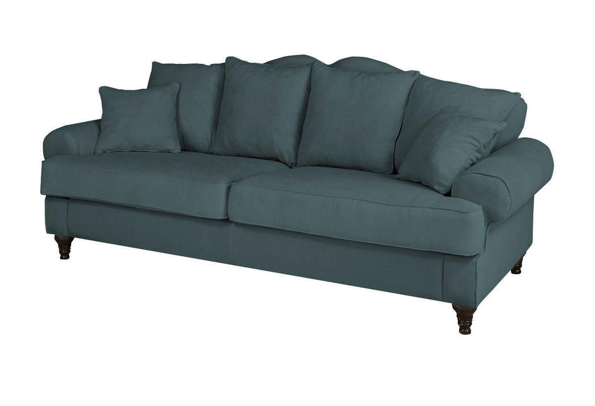 SOFA blaugrün Landhaus, Couch 3,5-Sitzer 230 cm - Dunkelgrün, Holz/Textil (230/95/100cm) - Furn.Design