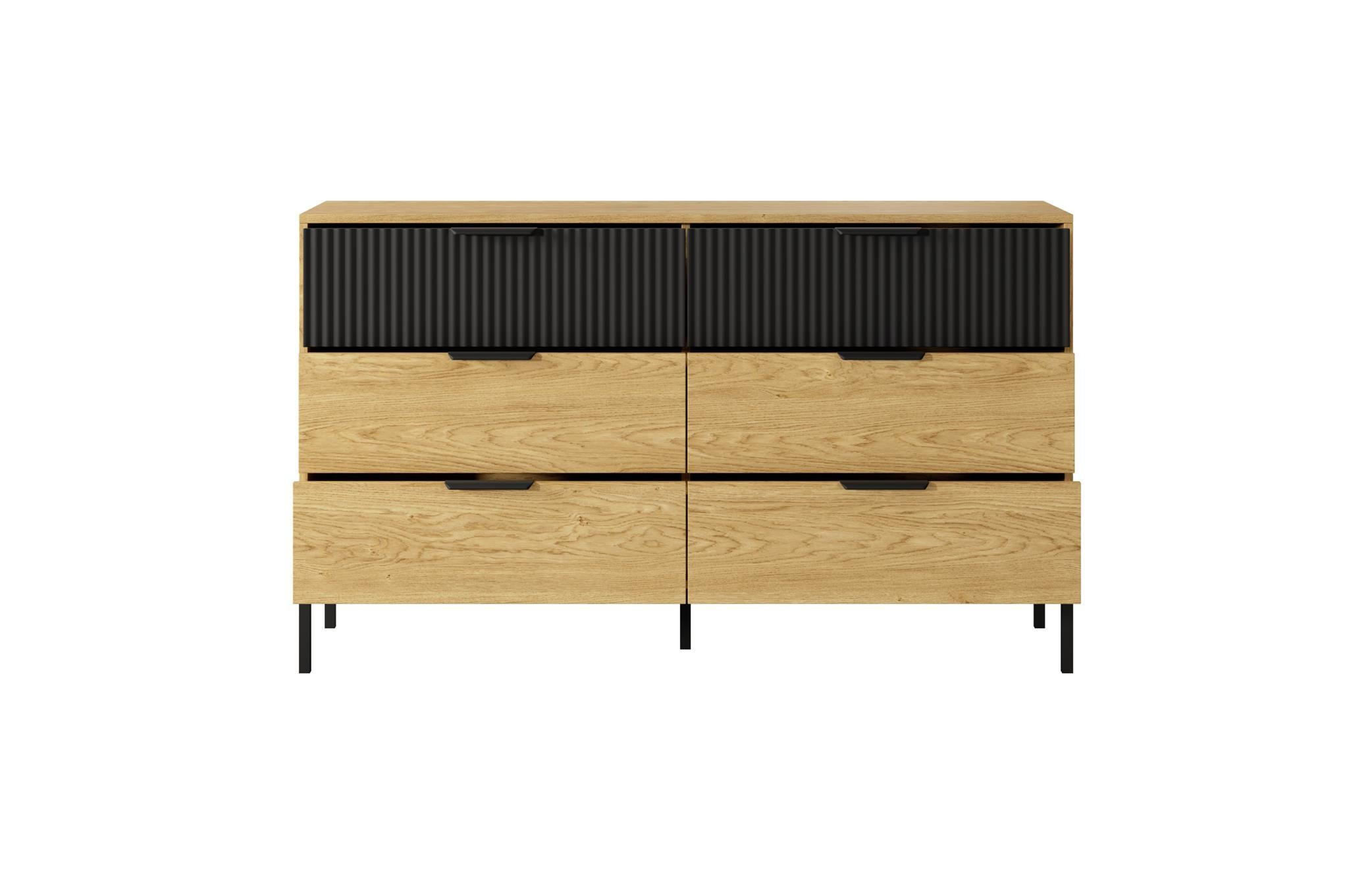 KOMMODE Norden, Eiche Baltic - Eichefarben/Schwarz, Holzwerkstoff (138/81/40cm) - Bettso