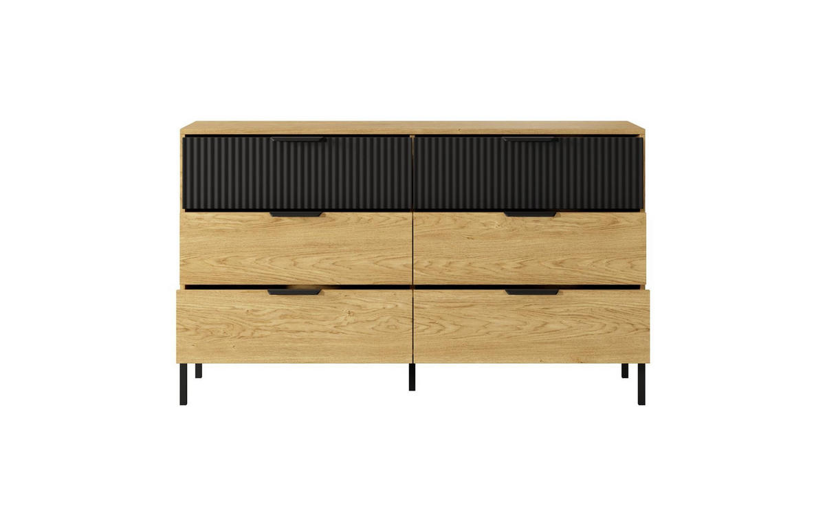 KOMMODE Norden, Eiche Baltic - Eichefarben/Schwarz, Holzwerkstoff (138/81/40cm) - Bettso