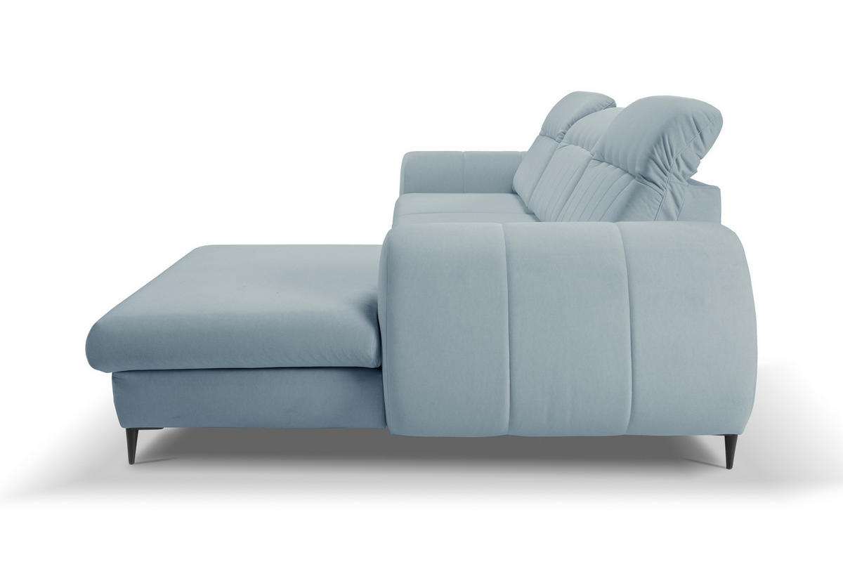 ECKSOFA PURO R-S Blau Plüsch-Stoff mit Schlaffunktion - Blau, Holz (275/166cm) - MASSENO