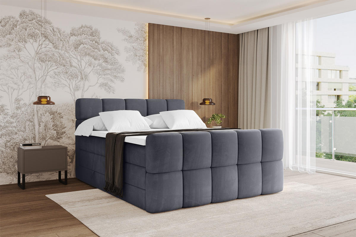 BOXBETT mit Matratze H3/H4 - FAMA-Z KING - 180x200 cm Dunkelgrau Casablanca - Dunkelgrau, Holzwerkstoff (180/200cm) - ALTDECOR
