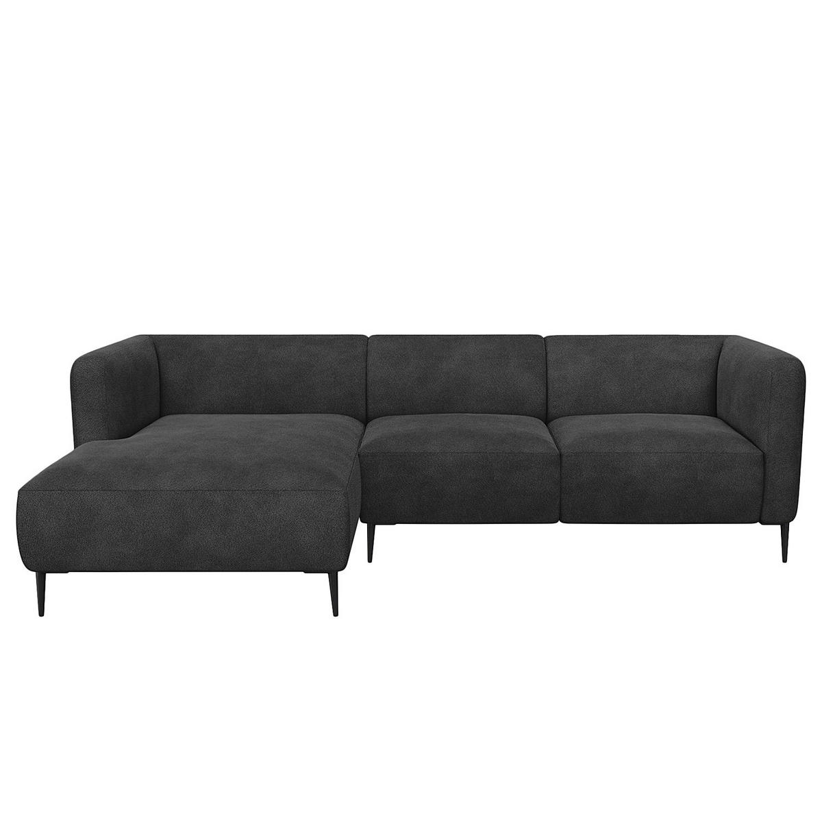 2,5-SITZER ECKSOFA mit Longchair - Anthrazit/Schwarz, Textil/Metall (271/148cm) - home24