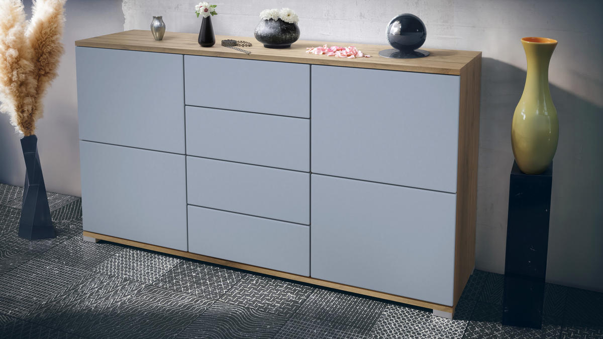SIDEBOARD Rova Denim matt - Pastellblau, Holzwerkstoff (138.5/75.5/35cm) - Vladon