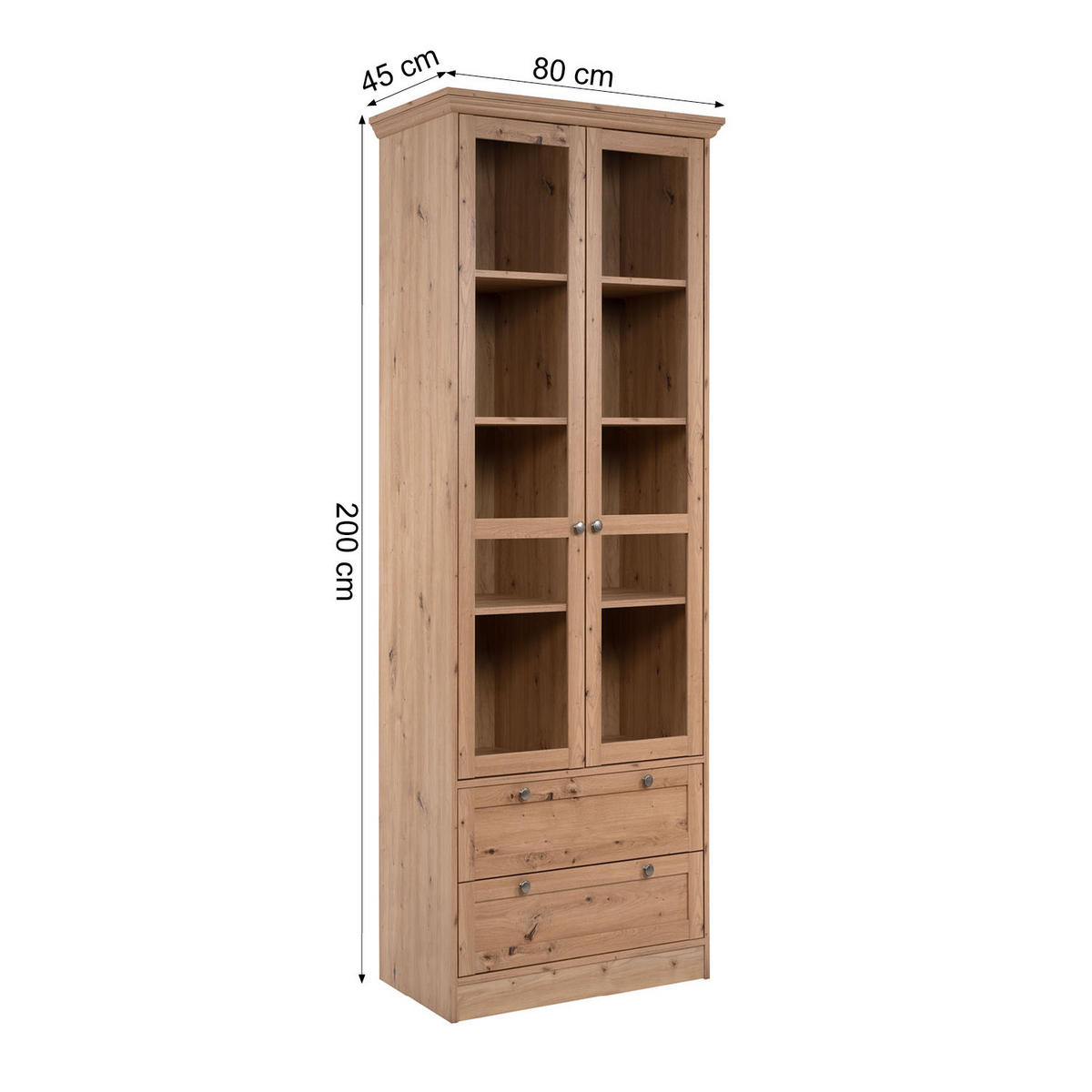 VITRINE in Eiche Artisan - Braun, Holz (80/200/45cm) - Homestyle4u