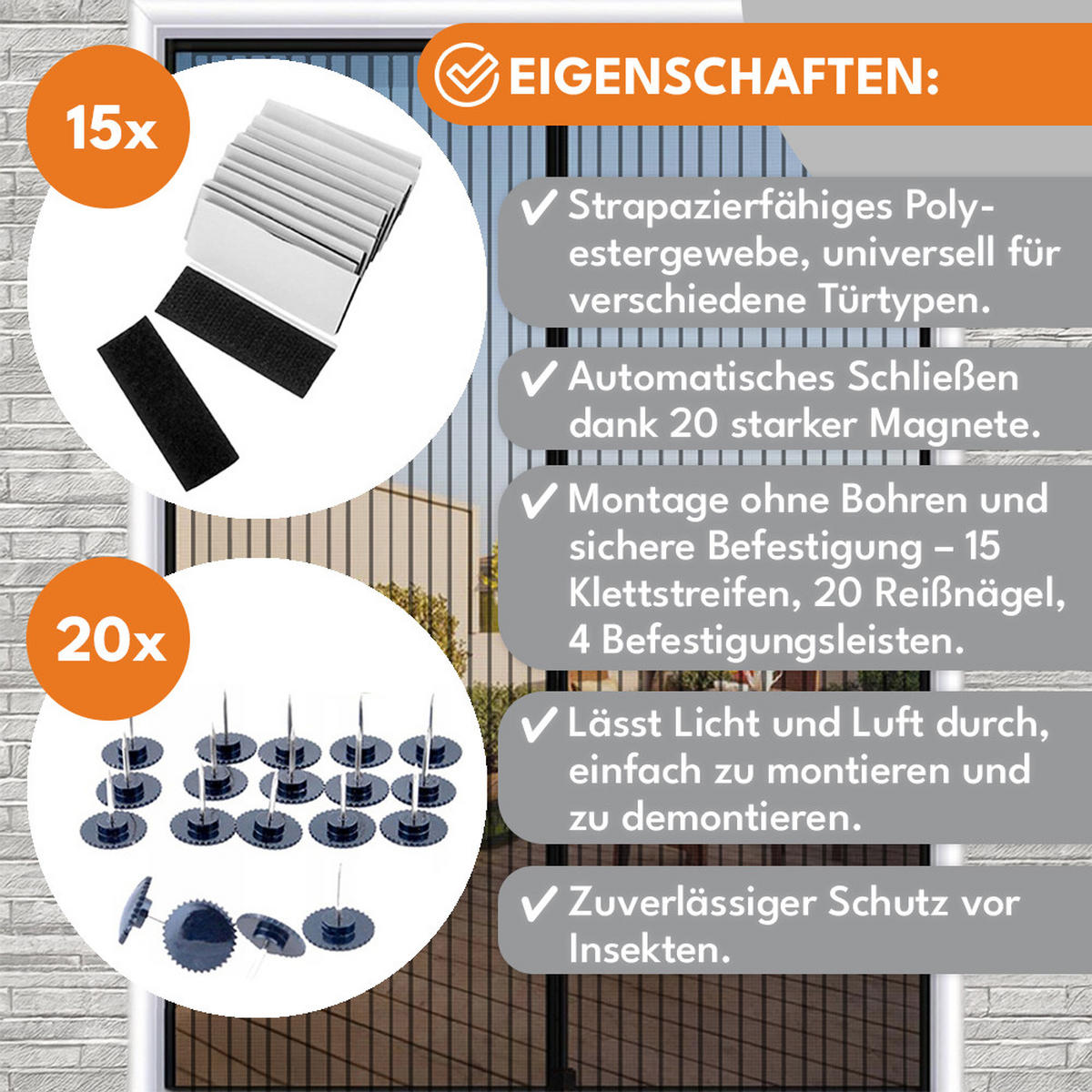 FLIEGENGITTER tür Magnet Insektenschutz - Schwarz, Kunststoff (20/80cm) - KRUMAD