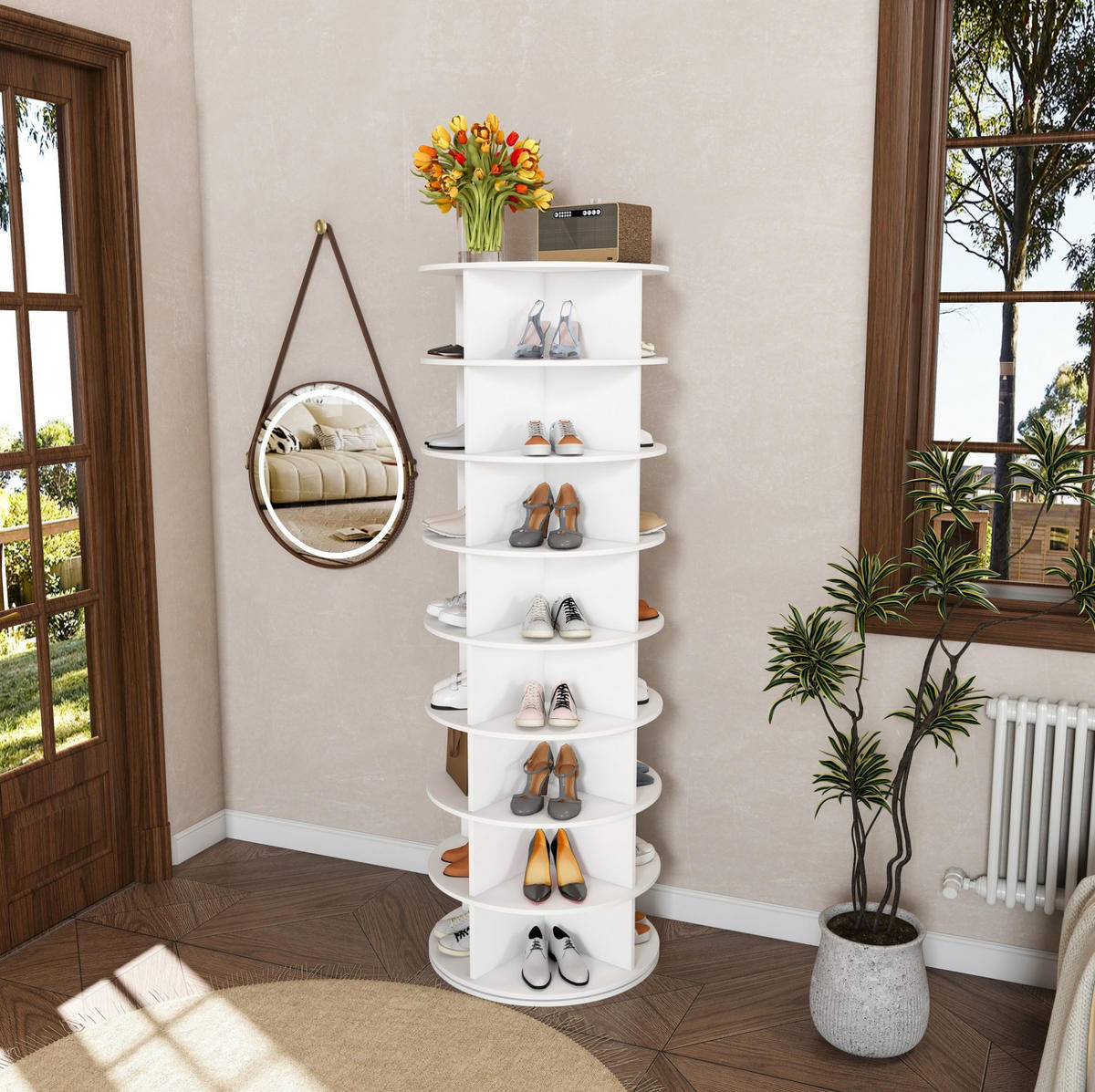 SCHUHREGAL 60/60/184 cm in Weiß, drehbar mit 8 Ebenen - Weiß, Holzwerkstoff (184/60/60cm) - Flora Grace