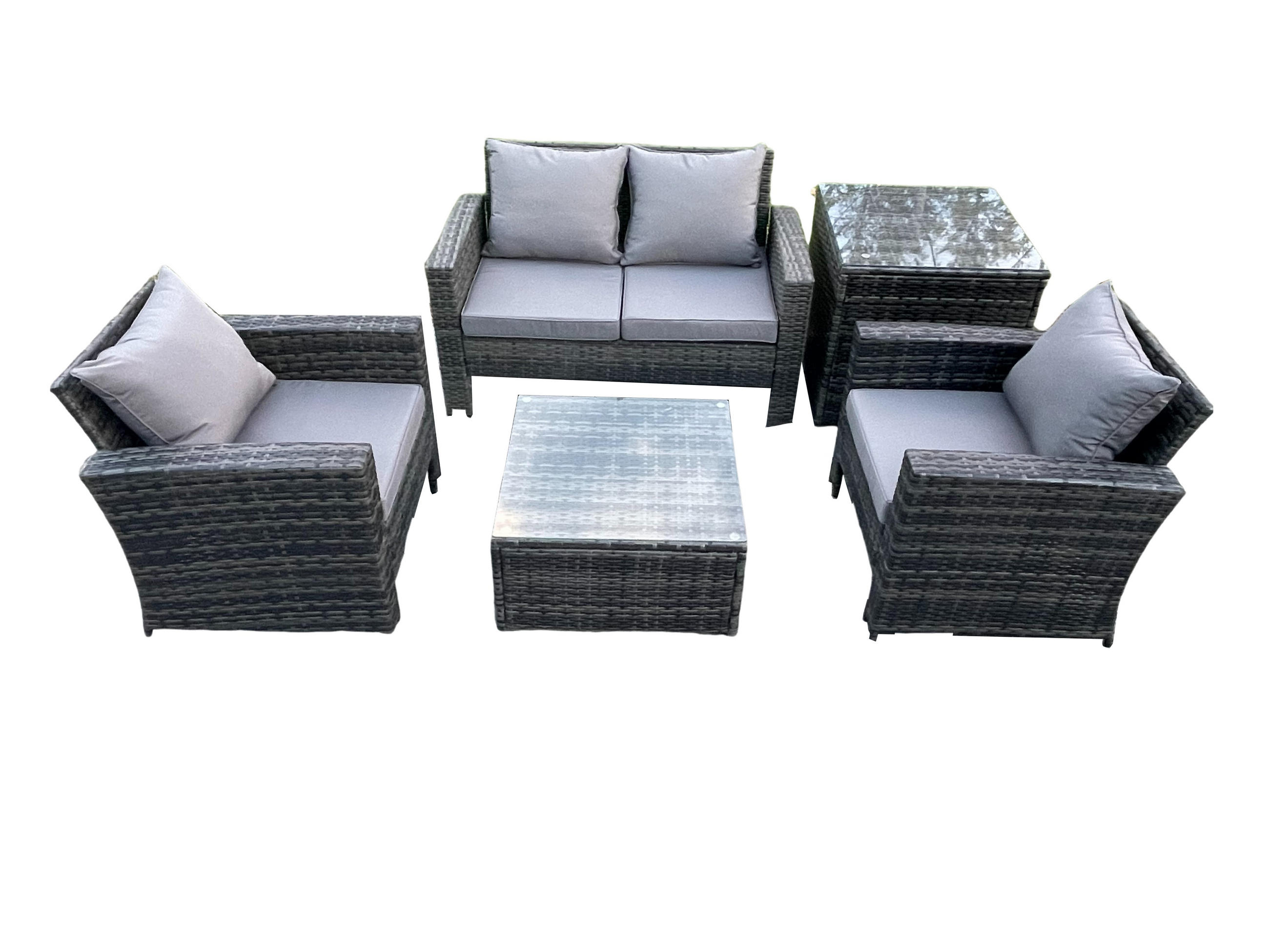 GARTENMÖBELSET Polyrattan Dunkelgrau 4-Sitzer - Dunkelgrau, Metall - Fimous