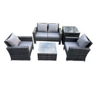 GARTENMÖBELSET Polyrattan Dunkelgrau 4-Sitzer - Dunkelgrau, Metall - Fimous