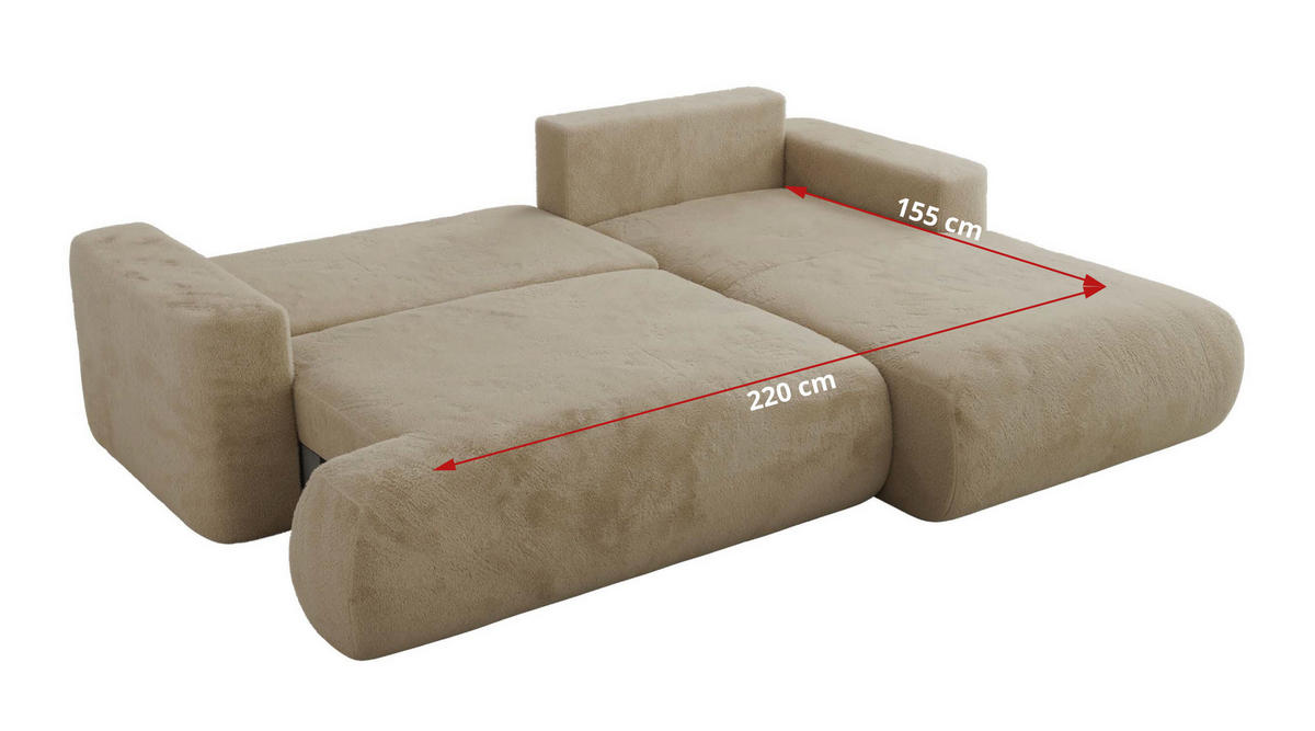 ECKSOFA OVO L Beige Plüsch - Links Seite - Beige/Schwarz, Kunststoff/Textil (271/195cm) - MKS
