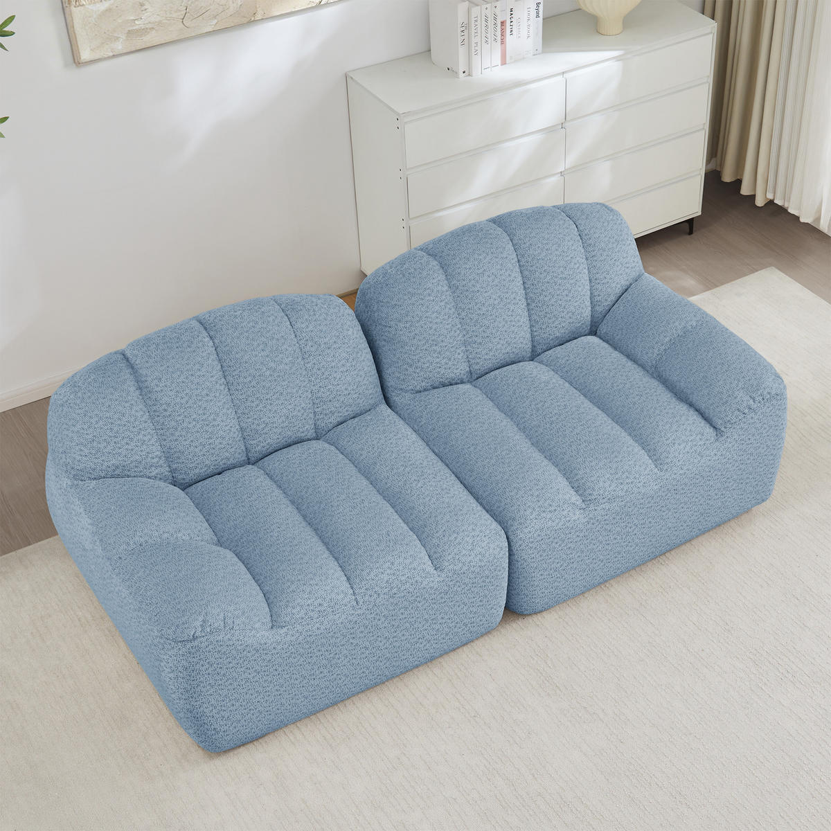SOFA 210×104×79 cm aus Granular Fleece rahmenlos modular 2-Sitzer, blau - Blau, Textil (104/79/210cm) - Luhomfu