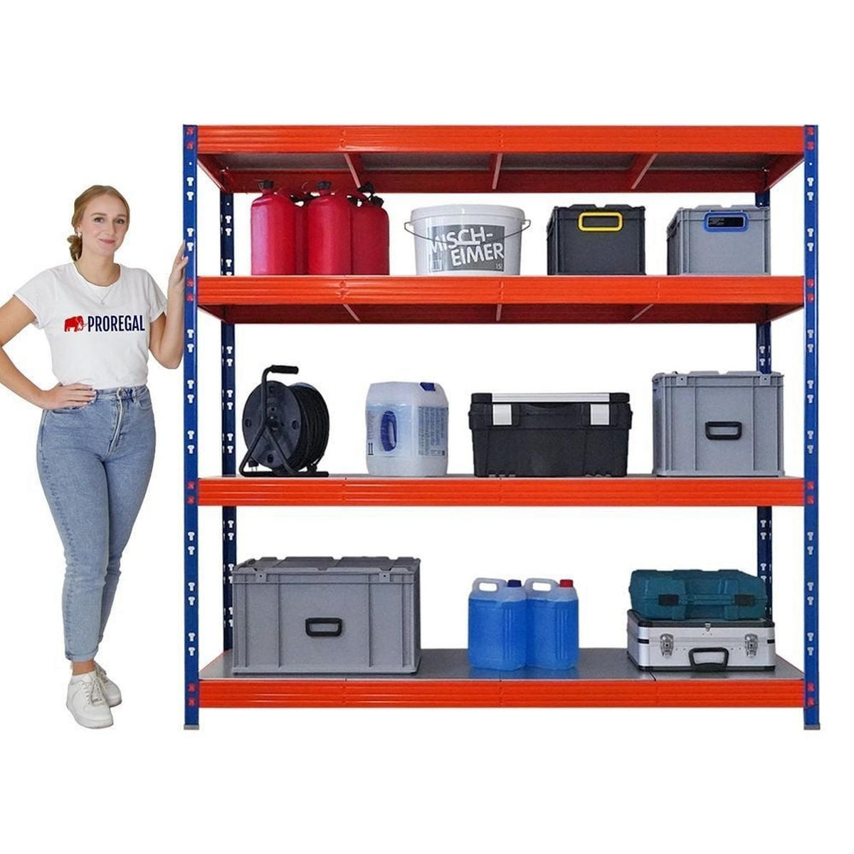 SCHWERLASTREGAL Dino 2er-Set 180x200x60cm 4 Stahlplatten-Ebenen Fachlast 500kg Blau-Orange - Blau/Orange, Metall (200/180/60cm) - PROREGAL