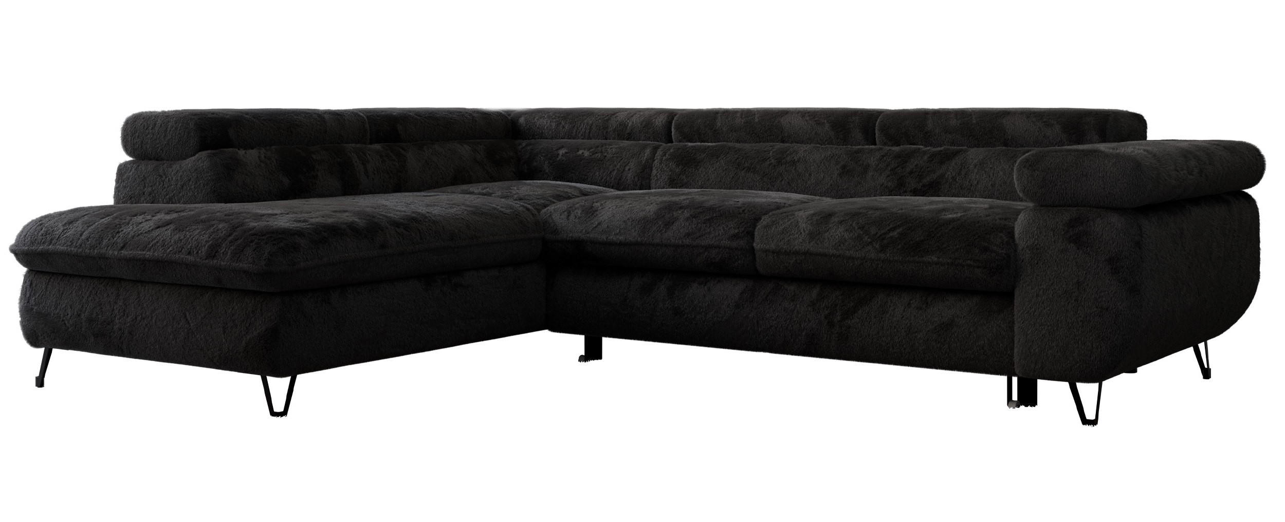 ECKSOFA PEDRO L Schwarz Plüsch - Links Seite - Schwarz, Textil/Metall (208/273cm) - MKS