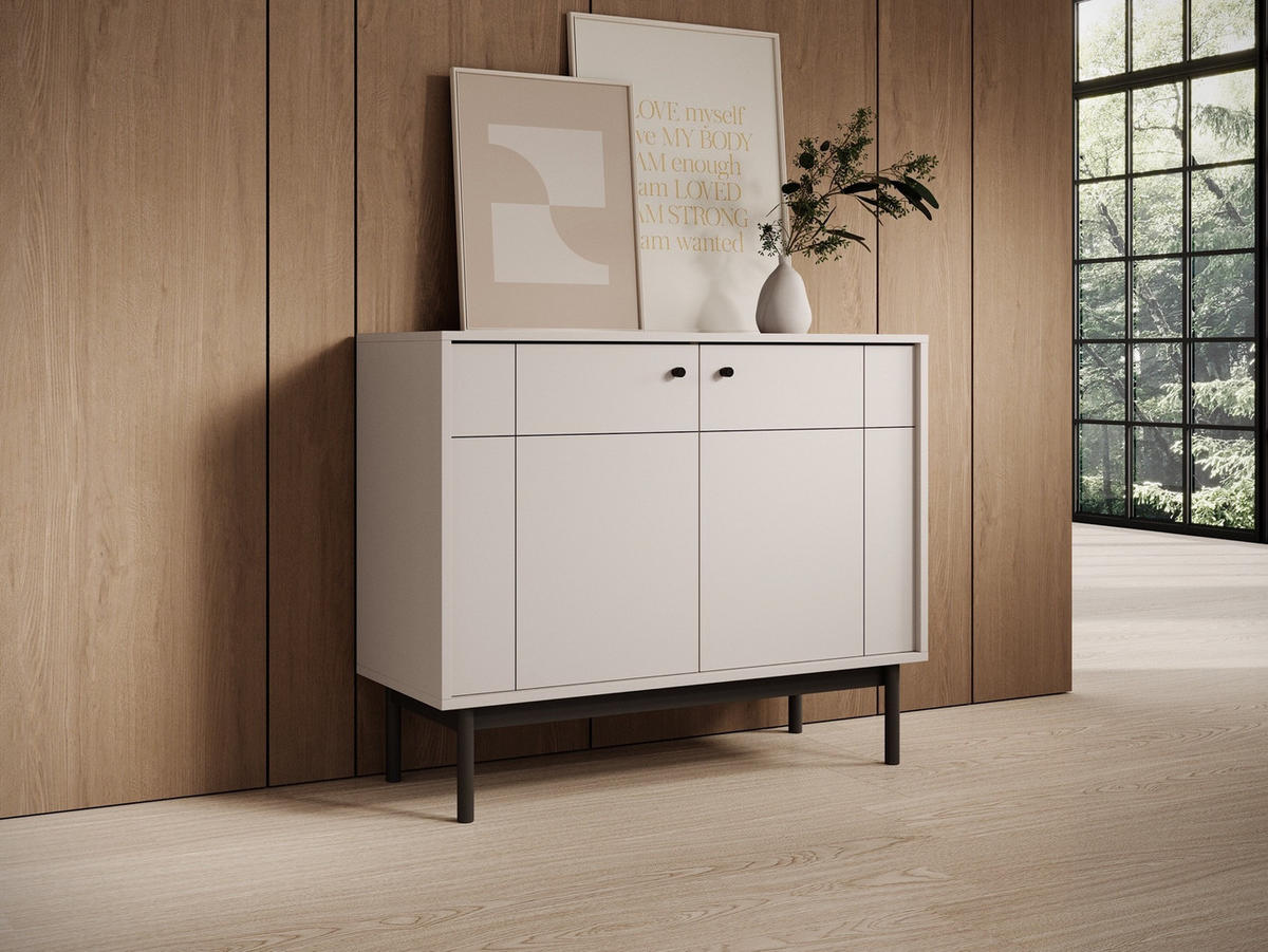 SIDEBOARD Japandies Greige 104 cm - Taupe/Schwarz, Holz/Holzwerkstoff (103.5/83.5/39cm) - Selsey