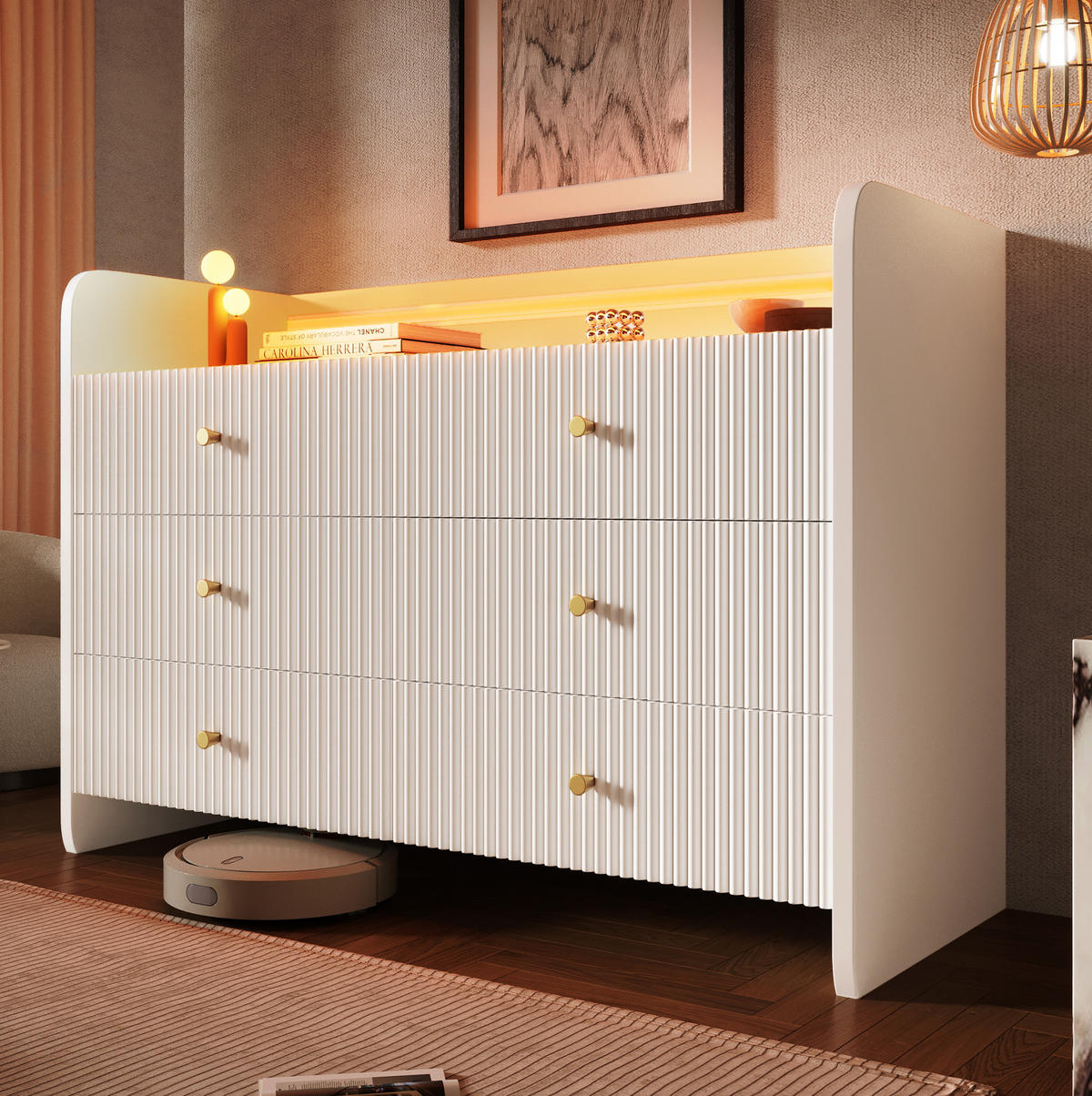 SIDEBOARD 120/40/75 cm Weiß aus Spanplatte mit LED - Weiß, Holzwerkstoff (120/75/40cm) - OKWISH