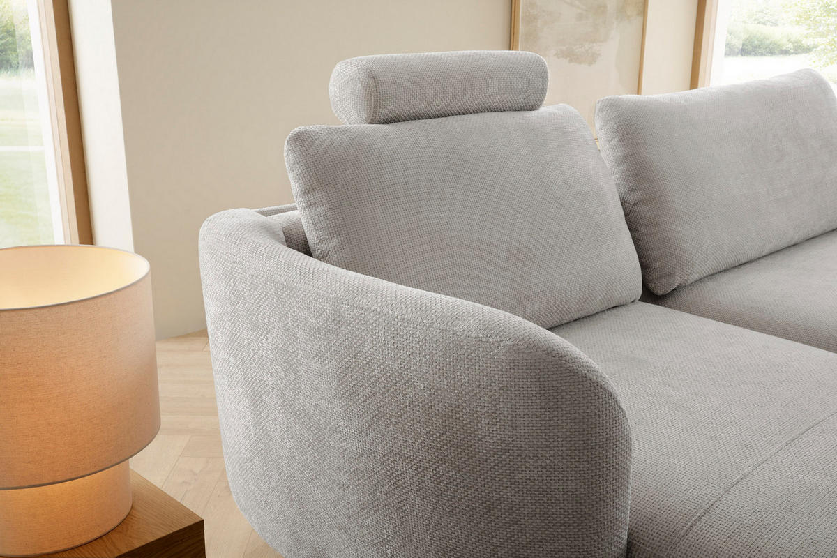 ECKSOFA auf Füßen Kendra 260 cm mit Schlaffunktion, Links, Hellgrau - Hellgrau, Holz (260/180cm) - Emporius