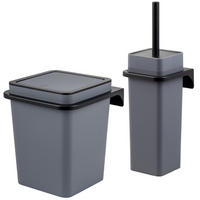 WC-GARNITUR 2-TLG. Bürste u. Eimer SAVONA Softtouch inkl. Wandhalterung, eckig - grau - Grau, Kunststoff (18/25/21cm) - bremermann