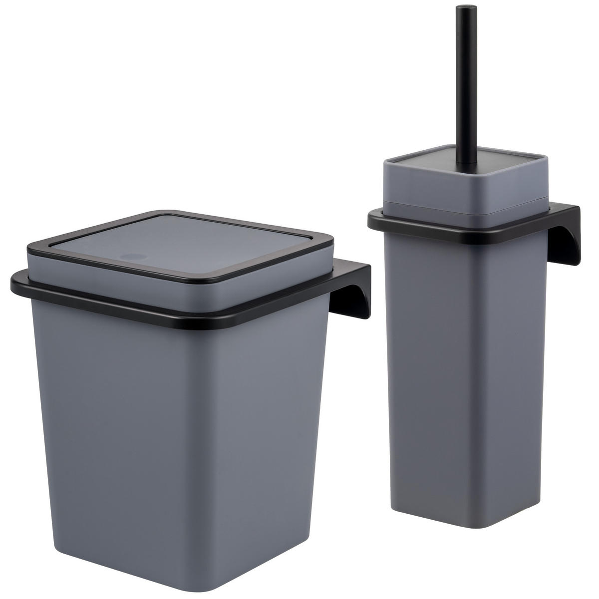 WC-GARNITUR 2-TLG. Bürste u. Eimer SAVONA Softtouch inkl. Wandhalterung, eckig - grau - Grau, Kunststoff (18/25/21cm) - bremermann