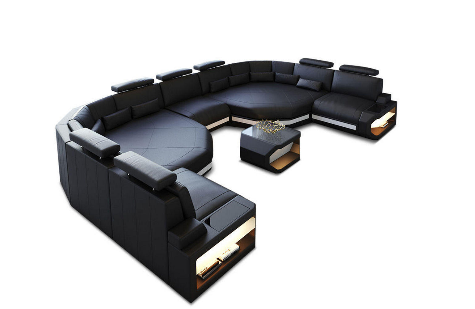 WOHNLANDSCHAFT Asti XXL - Schwarz/Weiß, Leder (435/93/280cm) - Sofa Dreams