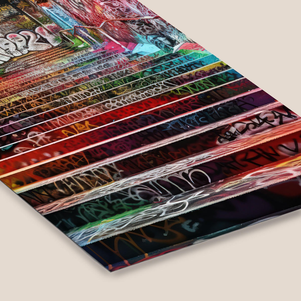 POSTER MIT RAHMENGERAHMTES BILD Treppe - Graffiti - Farben - Kunst Bilderleiste 80x120 cm - Multicolor, Papier (80/120cm) - MuchoWow