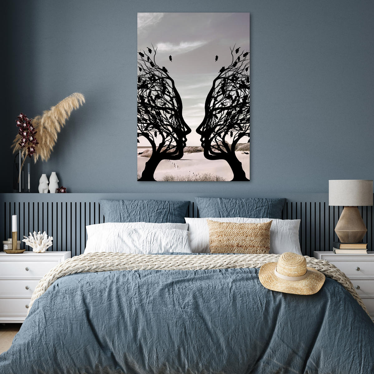 POSTER Strand - Meer - Menschen - Baum - Moderne Kunst 80x120 cm - Hellgrau, Papier (80/120/0.1cm) - MuchoWow