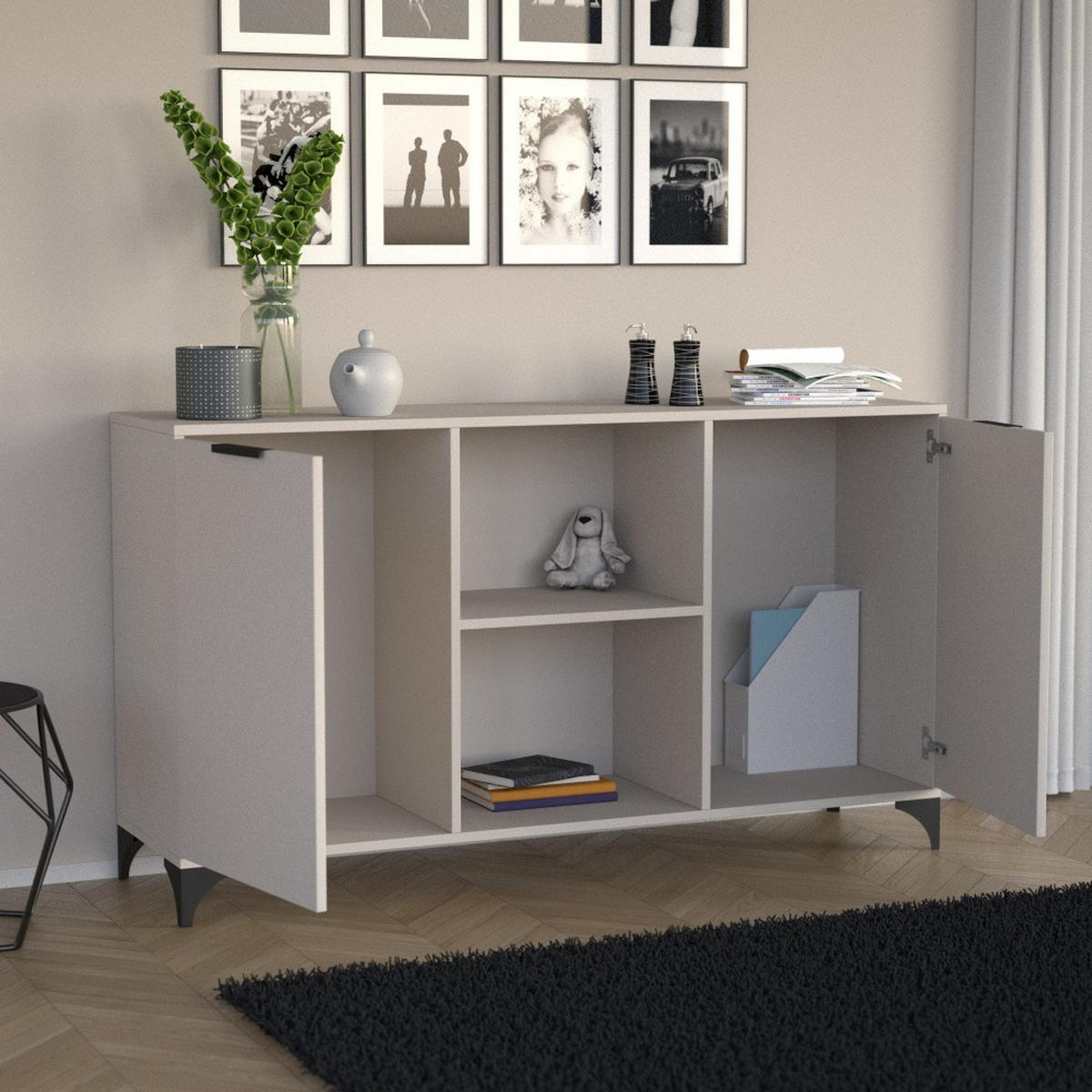 KOMMODE Home mit 2 Türen, mit Griffen, Kaschmir - Kaschmir/Schwarz, Holzwerkstoff (150/85/40cm) - Beautysofa